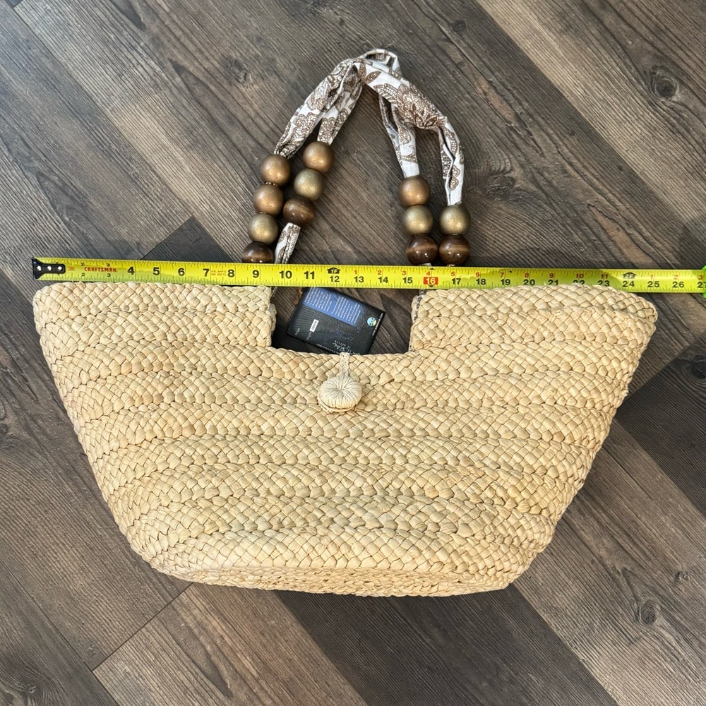 NWT Sun N' Sand Natural Straw Tote Bag with Beaded Handles - Picture 11 of 13